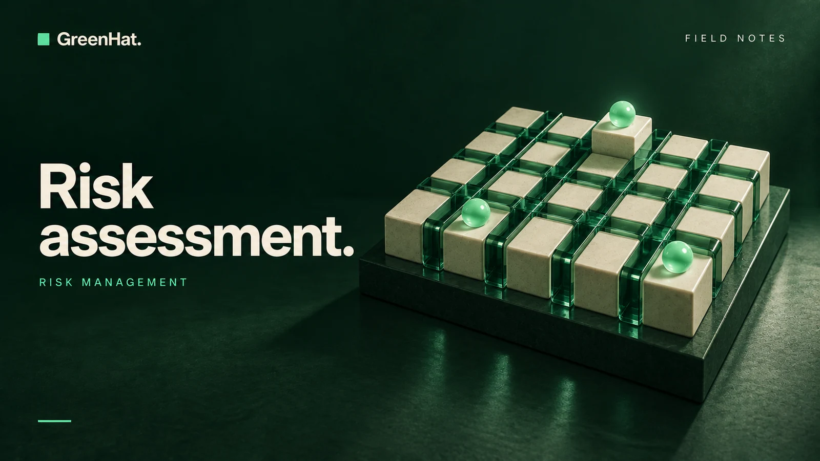 GreenHat editorial cover: a sculptural cybersecurity risk matrix